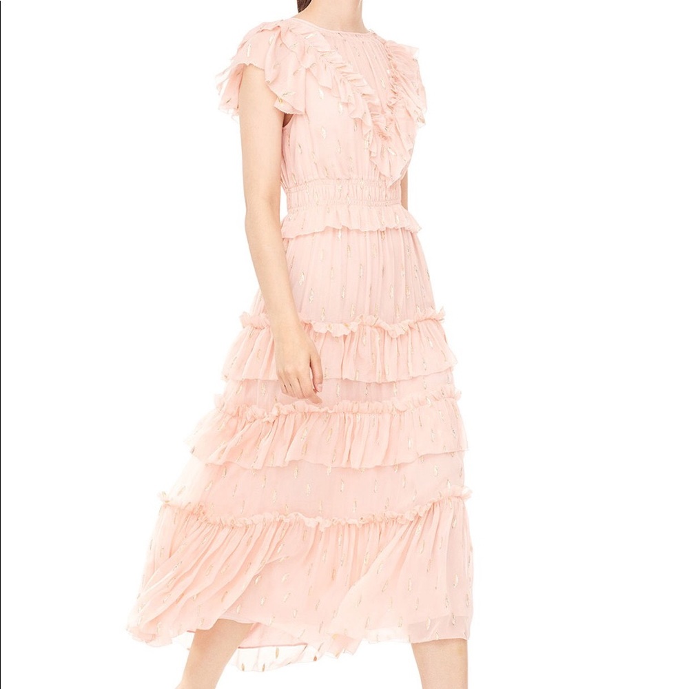 Rebecca Taylor Mixed Metallic Silk Ruffle Dress